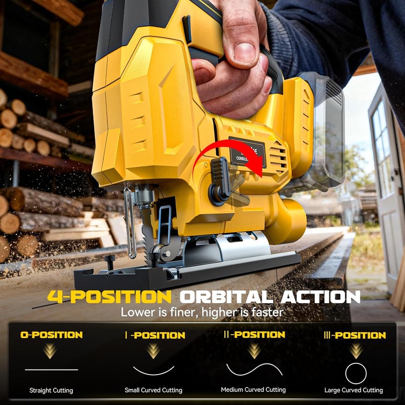 Ecarke Cordless Jig Saw Compatible With Dewalt 20V Battery (Only Tool), 4 Orbital Sets, 6 Variable Speeds Control, Dust-Blowing, ±45° Bevel Cuts, LED Light and 6PCS Blades For Cutting - Image 3